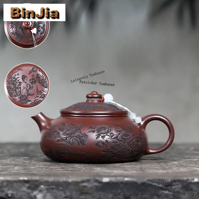 

500ml Classic Yixing Purple Clay Teapots Handmade Han Jiang Pot Raw Ore Stone Red Mud Kettle Chinese Zisha Tea Set Tea Items
