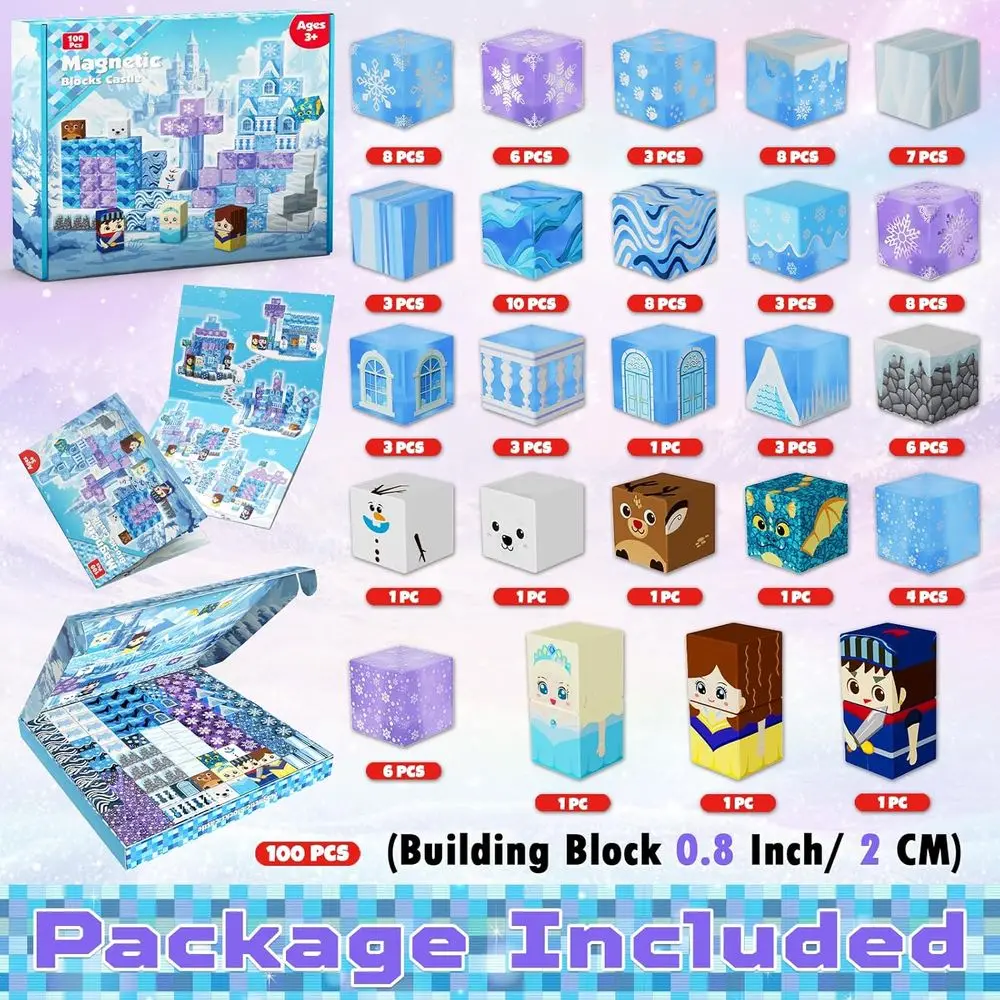 100-Piece Transparent Blue Magnetic Building Blocks Set for Kids 3+, STEM Educational Toy for Boys and Girls Ages 4-12, Ideal Bi