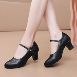 2025 Ladies Latin dance shoes black modern jazz dance shoes ballroom teacher shoes pu dance sneakers high heels 5.5cm