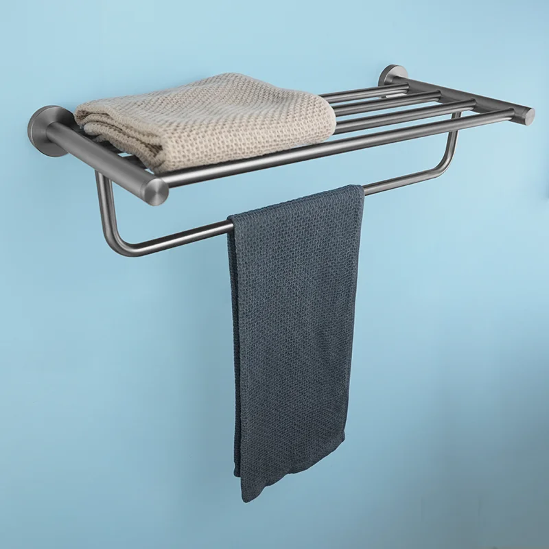 Matte Gray Stainless Steel Bathroom Hardware Towel Rack, Toilet Paper Holder, Single Cup, Toilet Brush, Robe Hook Towel Rack Set