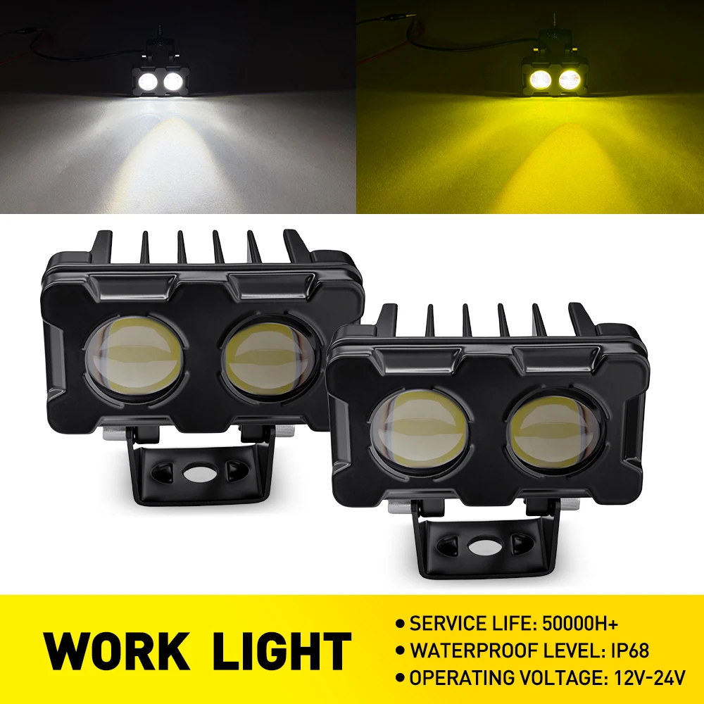 

2 шт. точечные светильники белого + янтарного цвета, светодиодные рабочие фары, точечные лампы для мотоциклов, квадроциклов, внедорожников, грузовиков, мотоциклов, прицепов, водонепроницаемые, 12-24 В