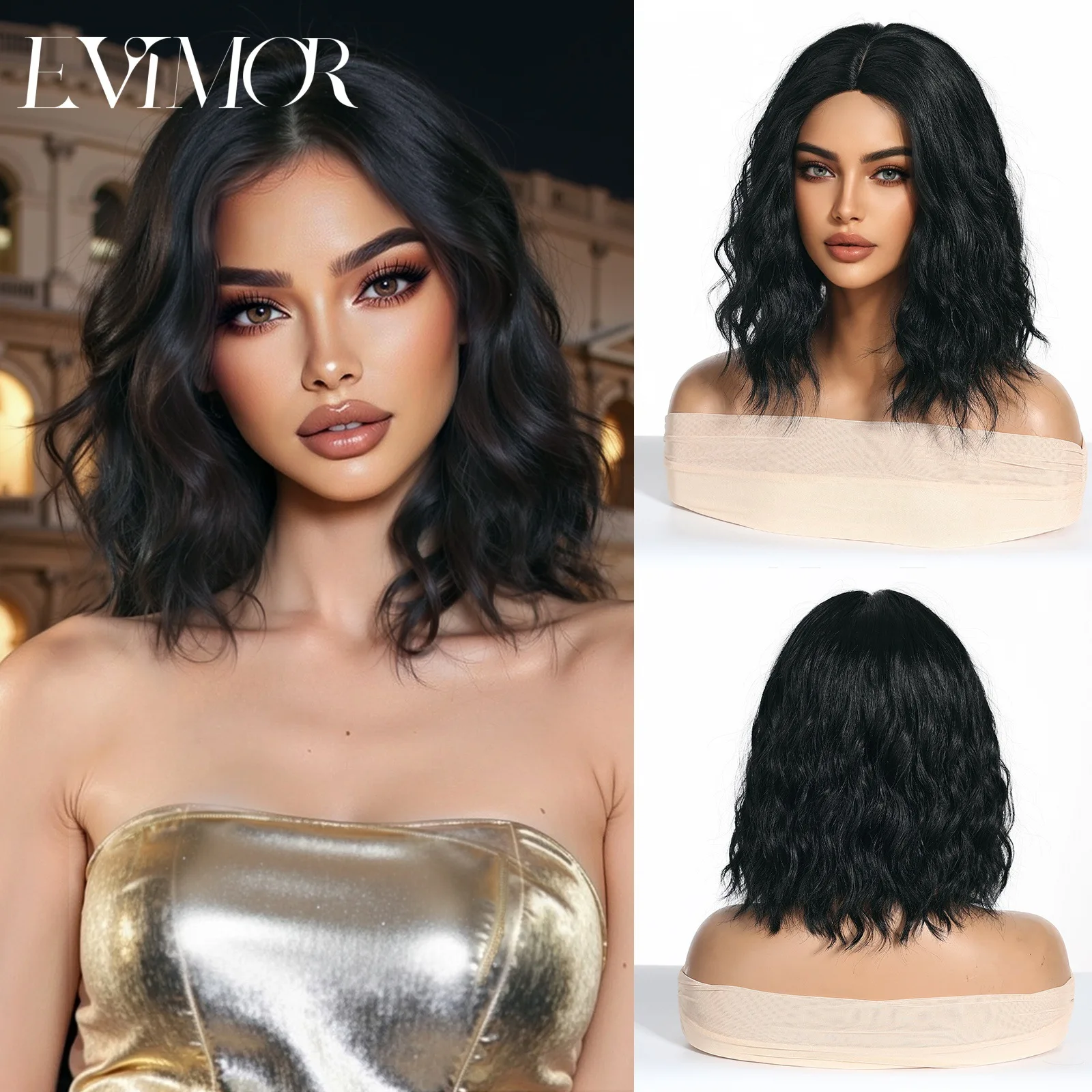 European Fashion Women Full Head Wigs, Middle Part Short Egg Roll Wig, Natural Water Wave Daily Hairstyle Easy To Style