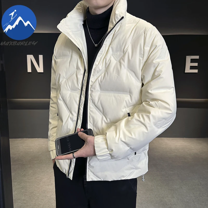 Maxbarley Men Down Jacket Fashion Stand Collar Business Casual Thickened Warm Parka Premium Work Windproof Autumn Winter Coat