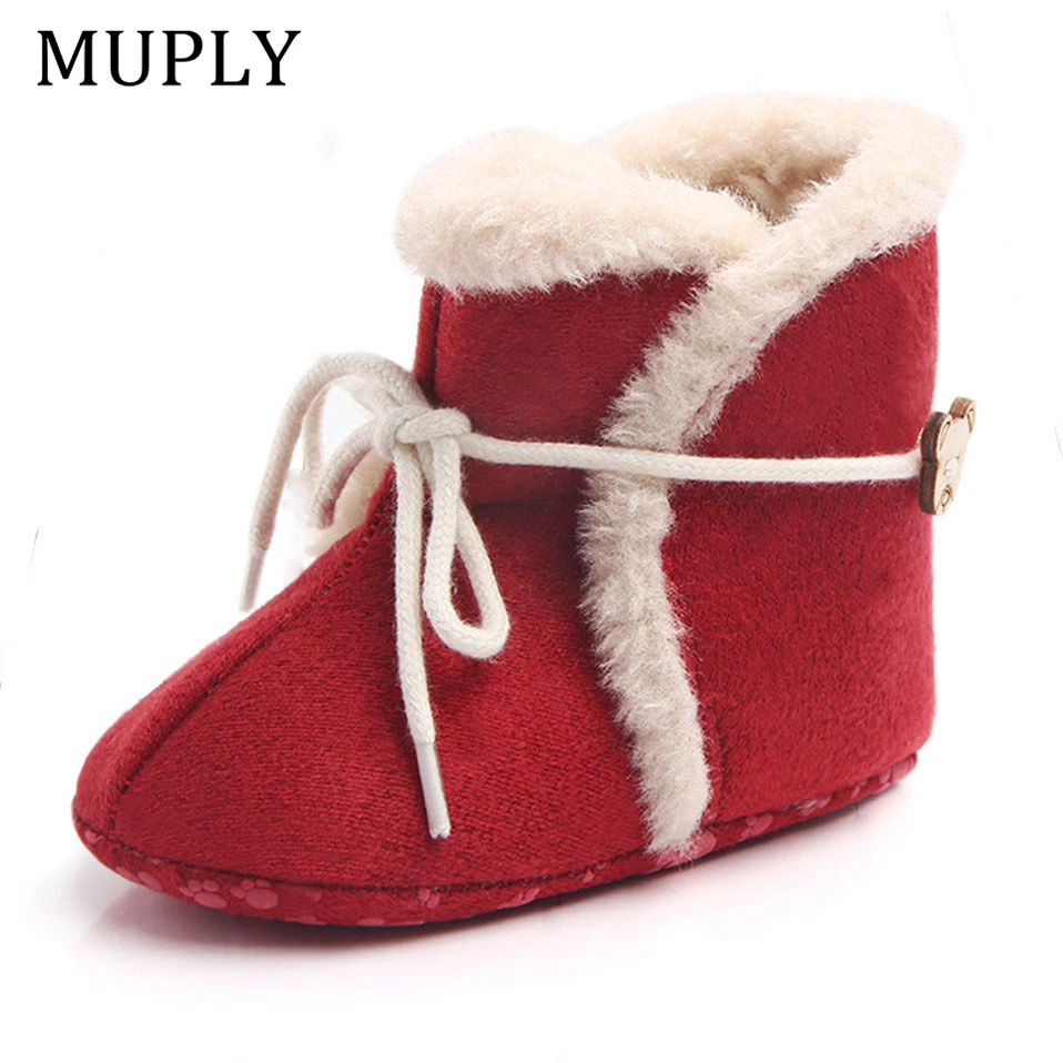

0-18M Newborn Infant Baby Girls Snow Boots Winter Warm Baby Shoes Solid Botton Plush Ankle Boots