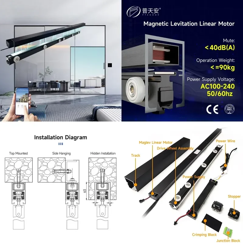 Glass Electric Door Opener Sensor Phone App Linear Magnetic Drive Automatic Sliding Door Operator Villa Interior