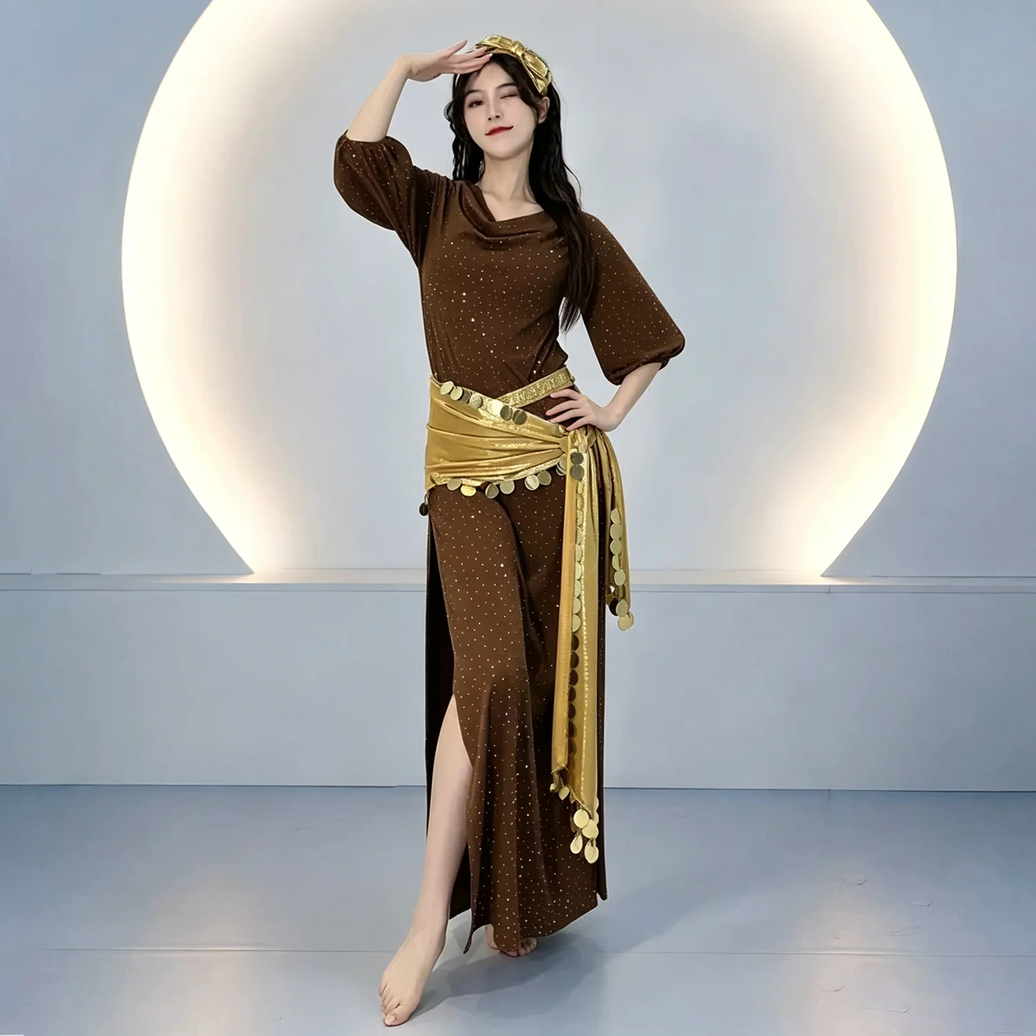 ベリーダンス Handmade SAIDI Dress with Hipscarf Women Belly Dance Coins Costume Baladi Saidi Dress Girls Training