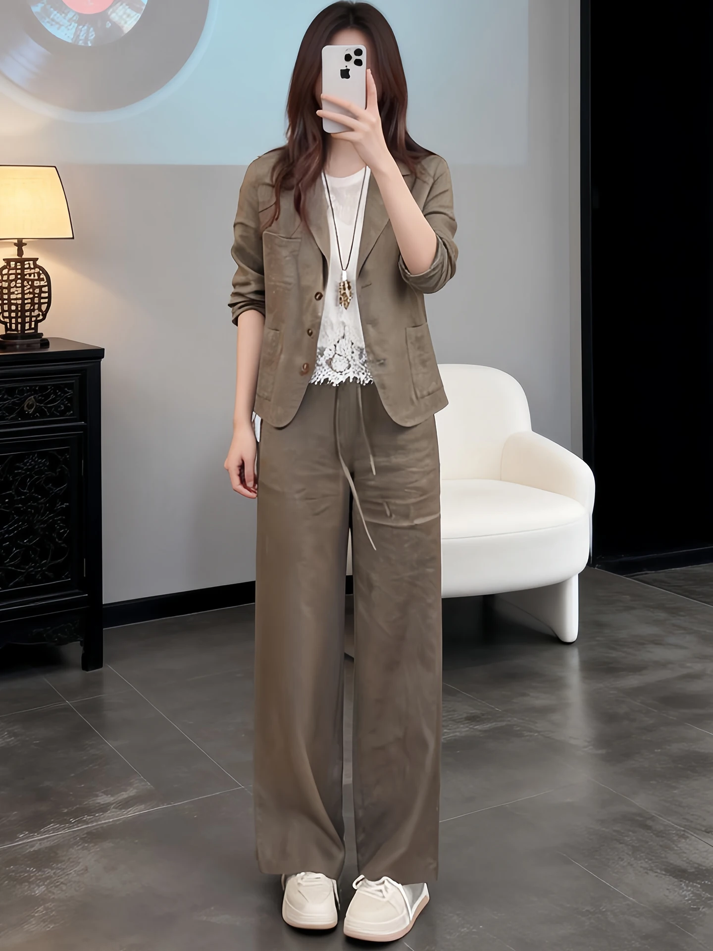 

Elegant Casual Women's Suit Set Two-Piece Lazy Style Korean Version Spring Autumn Fashionable Button-Up Long Sleeve Westwear