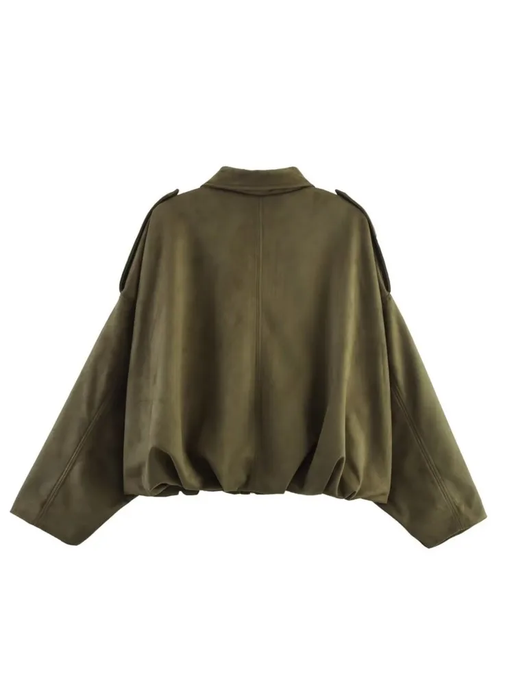 Autumn And Winter Fashion Lapel Zipper Loose With Pocket Bomber Jacket Women's Solid Color Long-sleeved Personality Street Coat