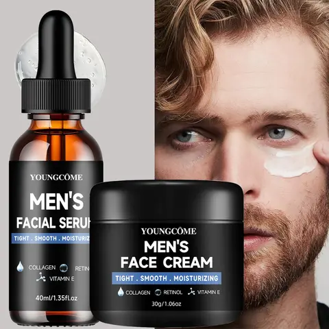 YOUNGCOME Men’s Daily Routine Set with Serum & Moisturizer with Ccollagen, Retinol & Vitamin E for All Skin Types