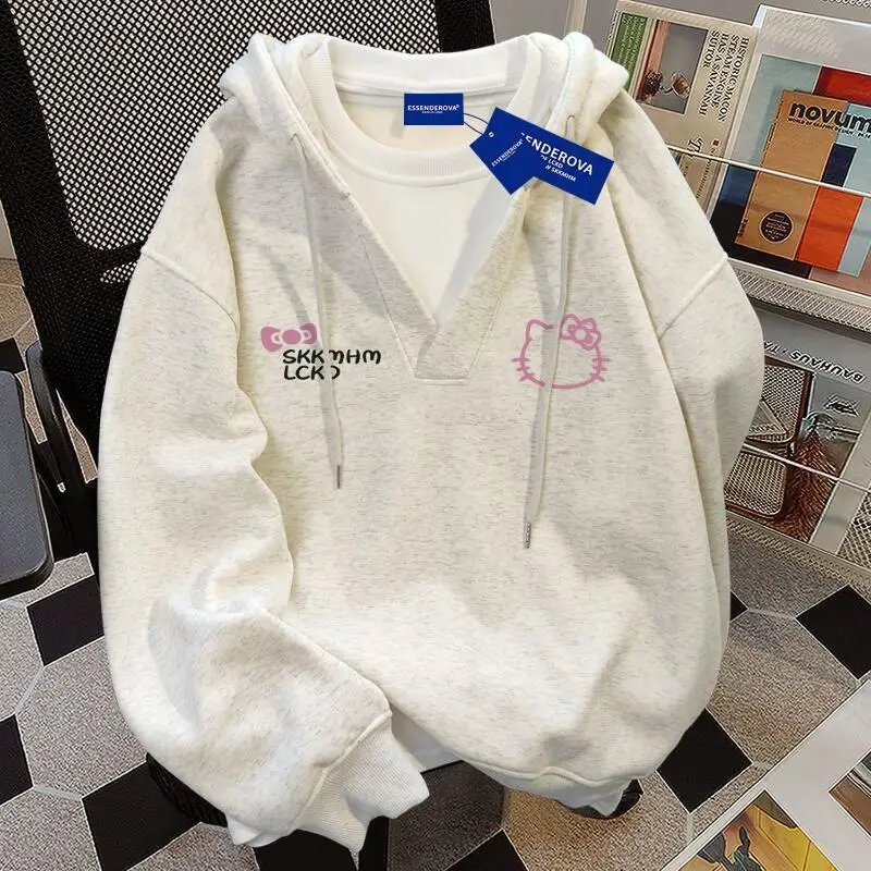 

Newmenwomen Autumnwinter Fashion Hellokitty College Style Vacation Two Piece Hooded Sweatshirt Casual Couple Versatilesweatshirt