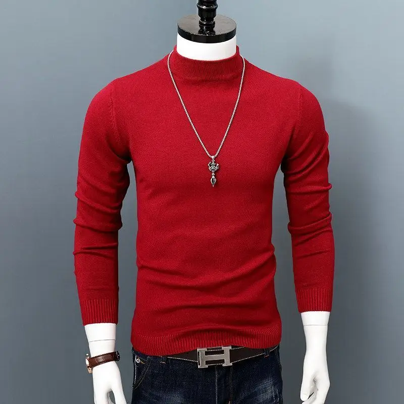 

Men's mid High Ne Knitted Sweater f High Collar Thermal Base irt Slim Fit Casual Sle Polyester Fiber Long Sve
