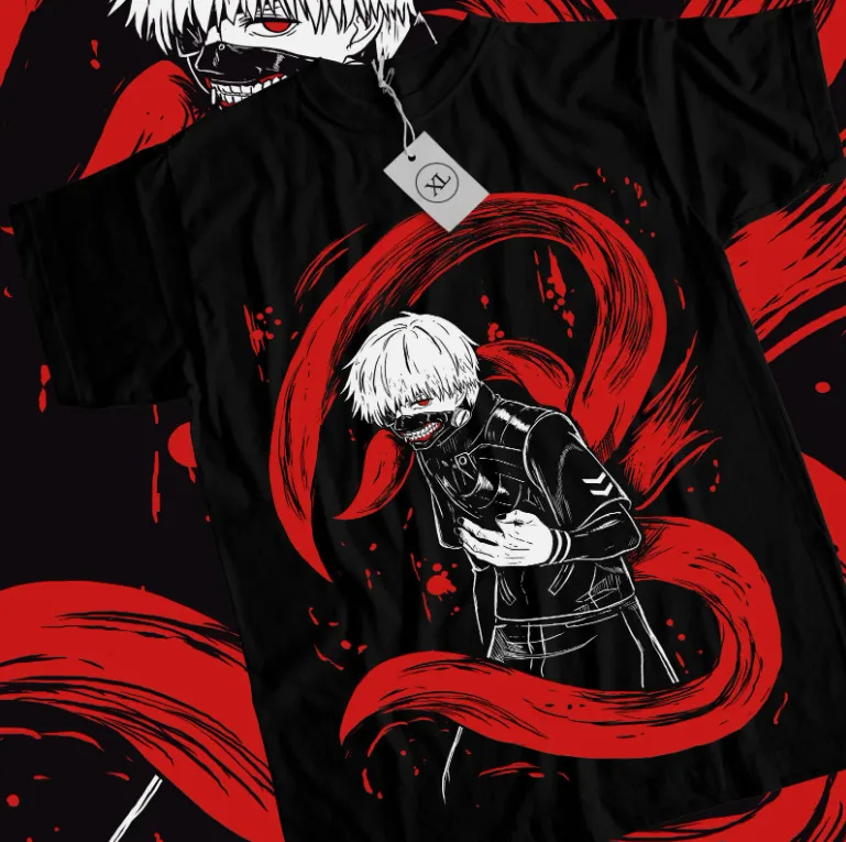 

Tokyo Ghoul T-Shirt Ken Kaneki Manga Strip Horror Anime Black Shirt Tee All Size