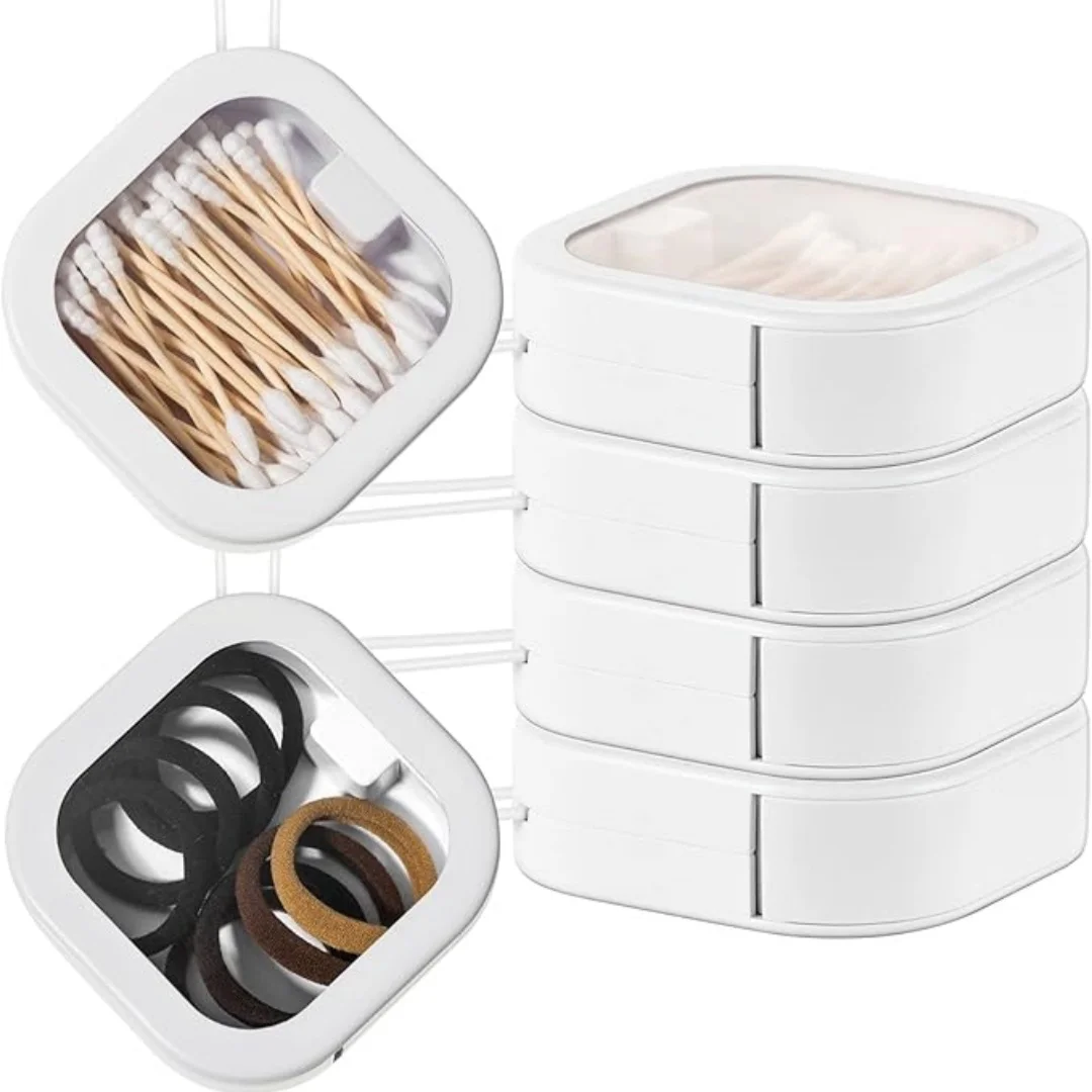 Push Type Cotton Swab Storage Box, Can Be Stacked with Transparent Small Item Storage Box, Hair Ring Rubber Band Jewelry Storage