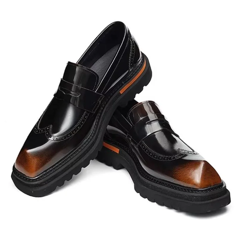 High Quality Men's First-layer Cowhide 4cm Thick-soled Height-increasing Loafer Shoes Genuine Leather Business Casual Shoes Men