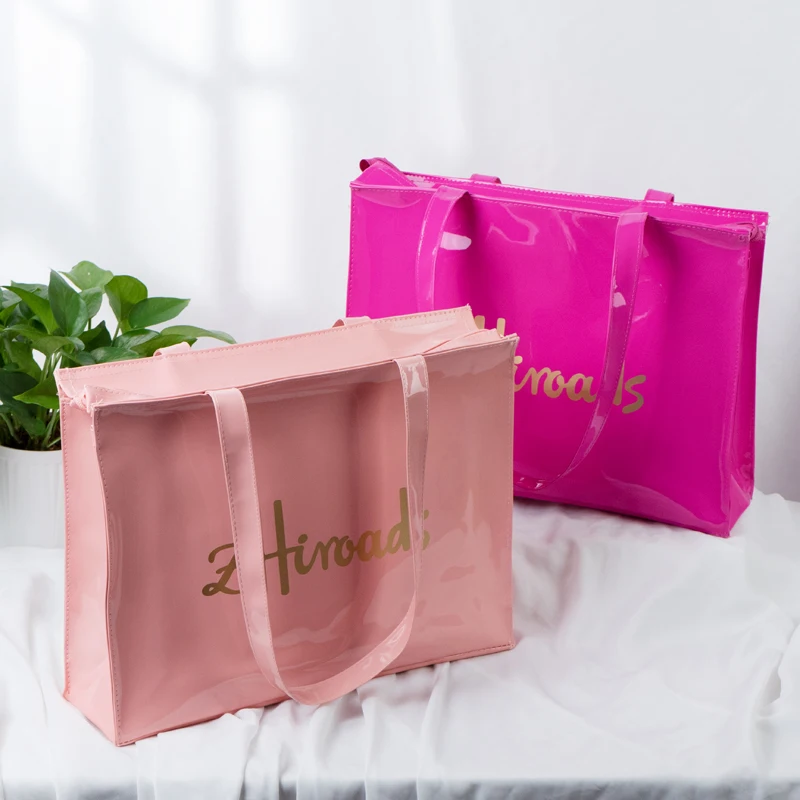 Sacola de compras em PVC para mulheres, couro espelhado, bolsa Lides, moda