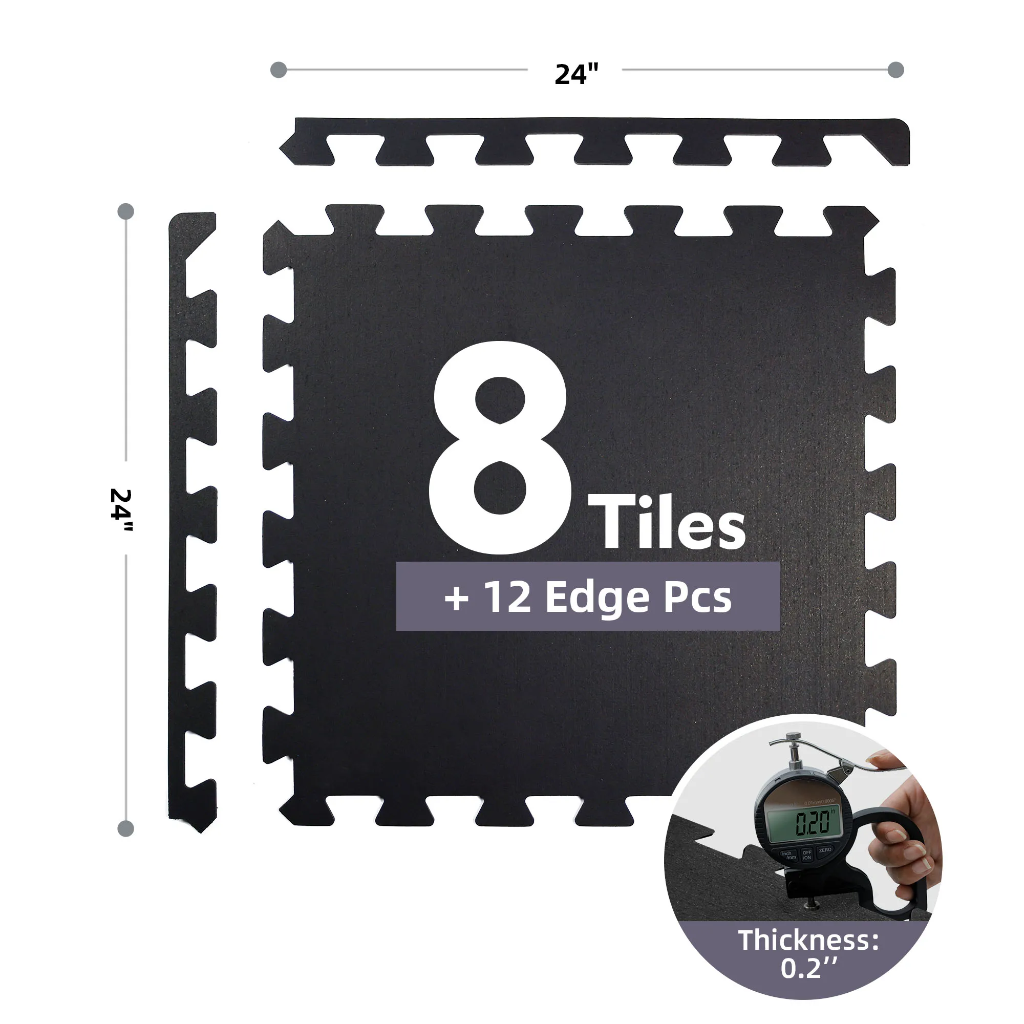 Telas de piso de ginástica de borracha interligadas de 6 mm de espessura 24 x 24 polegadas (60 x 60 cm) Pacote com 8