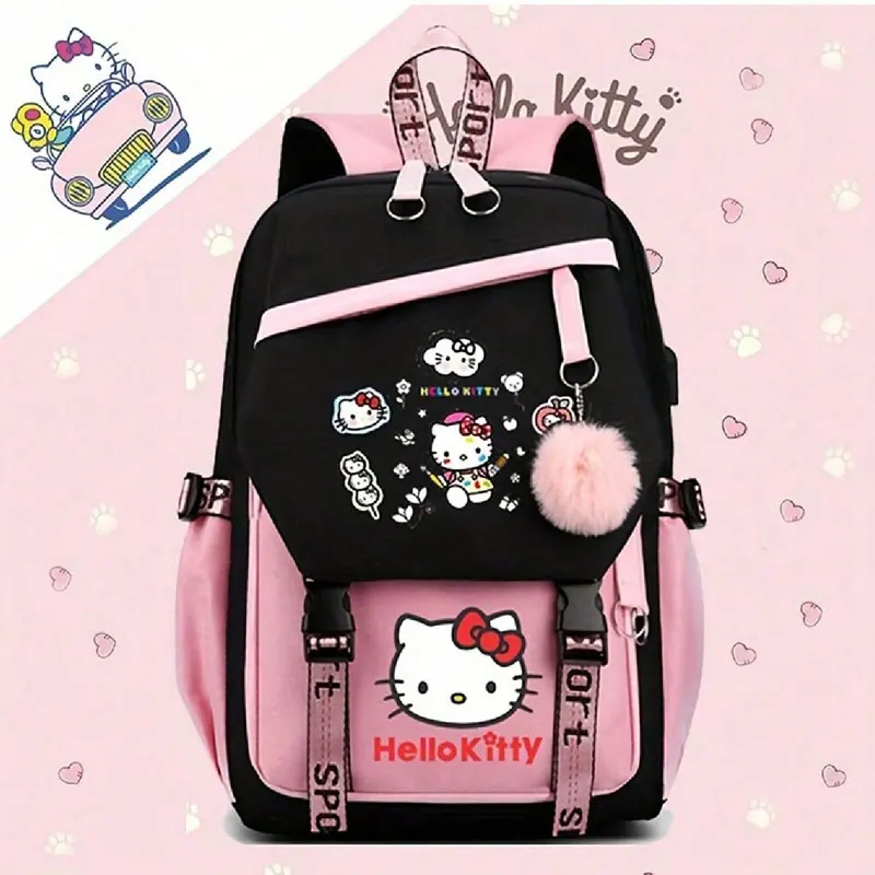 

Sanrio Backpack For Women, Preppy Style Oxford Textile With Adjustable Straps, Cartoon Character Themed