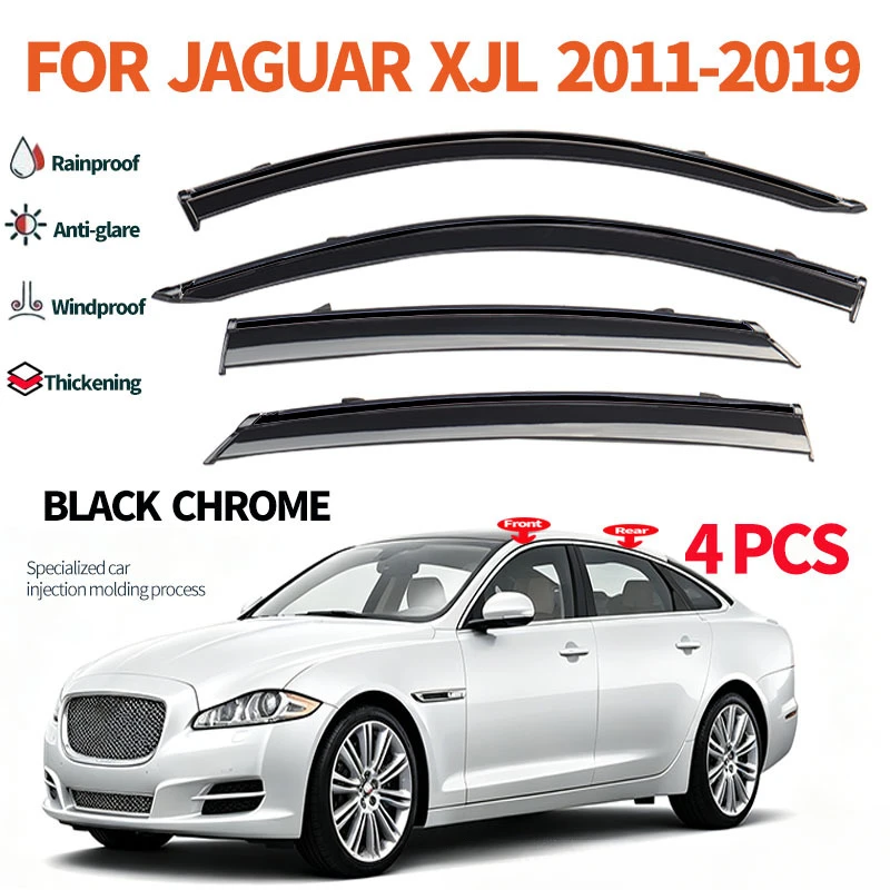 4Pcs Thickening Black Sliver Chrome Non-fading Smoke Window Visor Wind Deflectors Rain Guards For Jaguar XJL X351 2011-2019