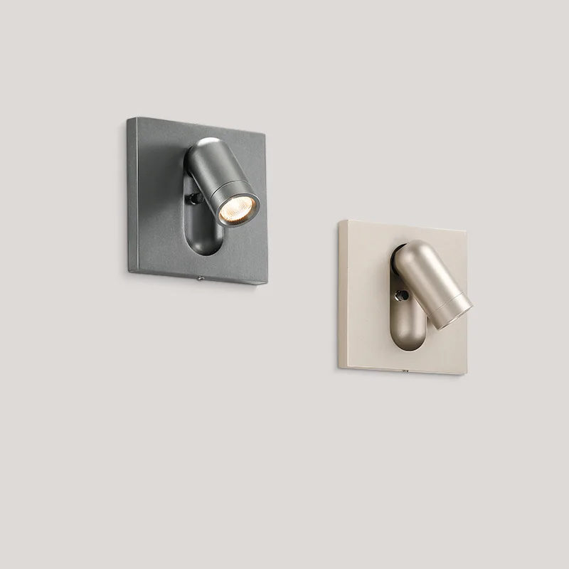 Rotatable Wall Lamp with Switch Embedded Square Spotlight Bedside Headboard Lighting for 86 Type Switch External Mounting Box