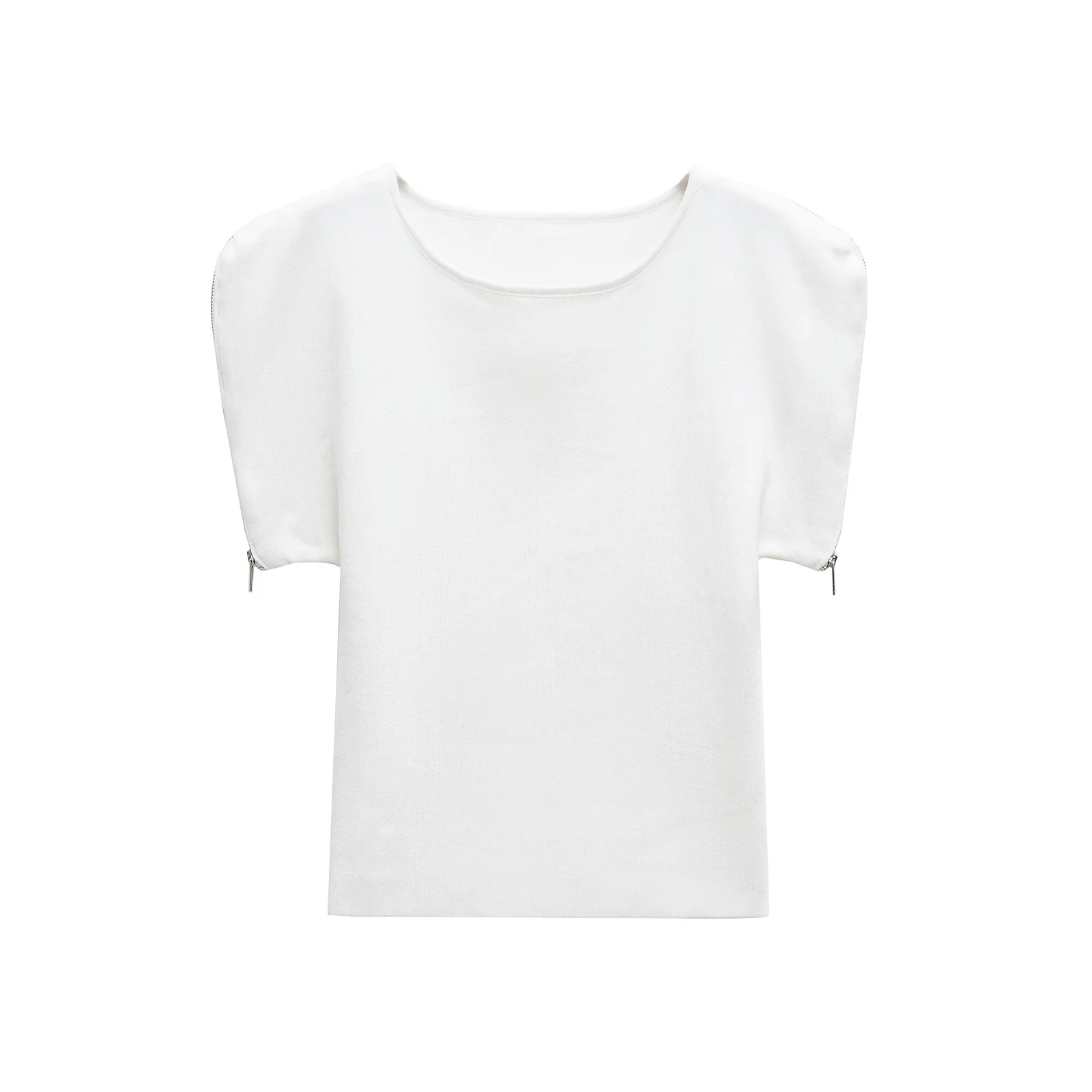 

2025 Spring New Fashion Temperament Knitted Top Round Neck Short Sleeve Zipper Sleeves Multifunctional Casual Women's Clothing