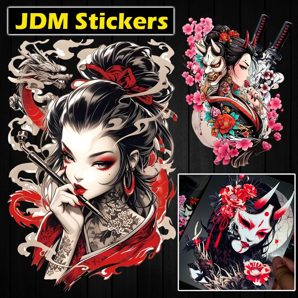 JDM Geisha Reflective Decals Fit Kawasaki Yamaha Zontes Voge Motorbike Helmet Windshield Exterior Styling Stickers