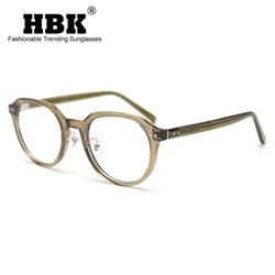HBK Retro Round Glasses Frames Men Women Fashion Flat Light Eyewear Frame Acetate Frame Glasses Business Reading Oculos De Sol