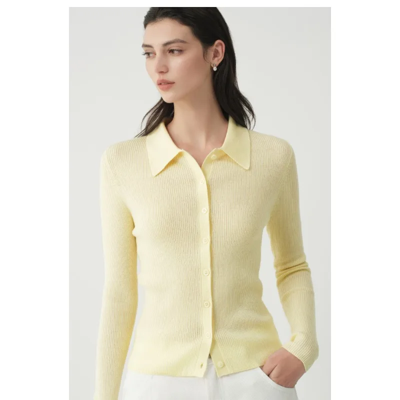 

Женский высококачественный вязаный кардиган-поло из шерстяной смеси – винтажный красный, с приталенным кроем, облегающий, зимний