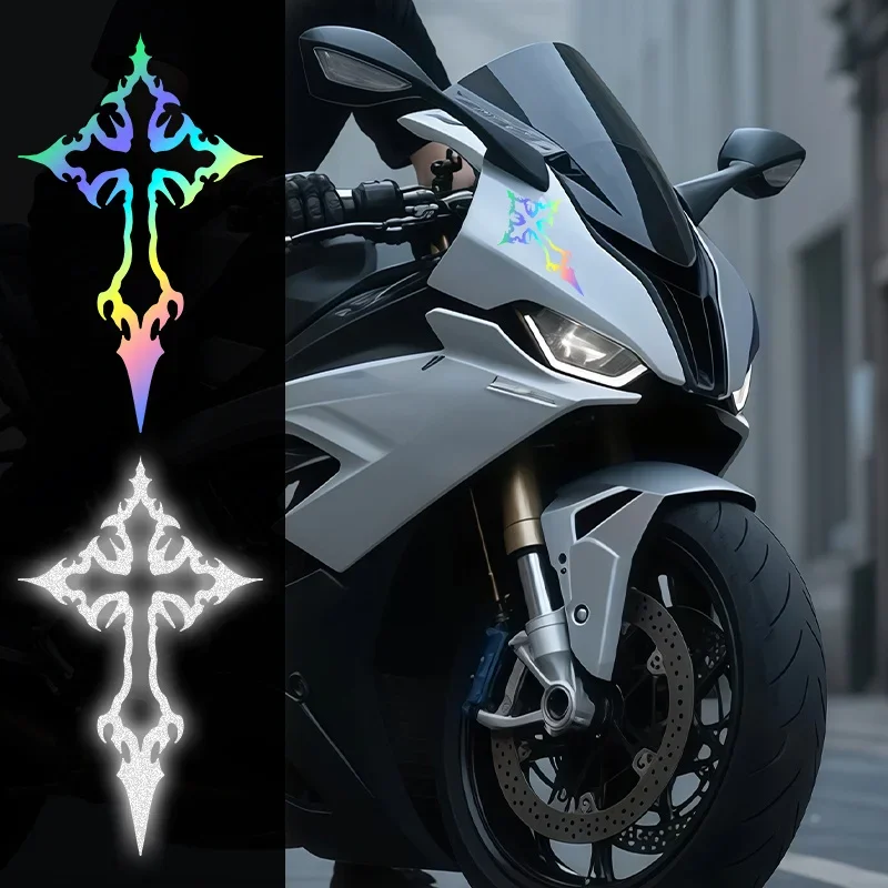 2PCS/SET Tribal Cross Vinyl Sticker Set, Waterproof Decals, Holographic & Silver for Bike Decor