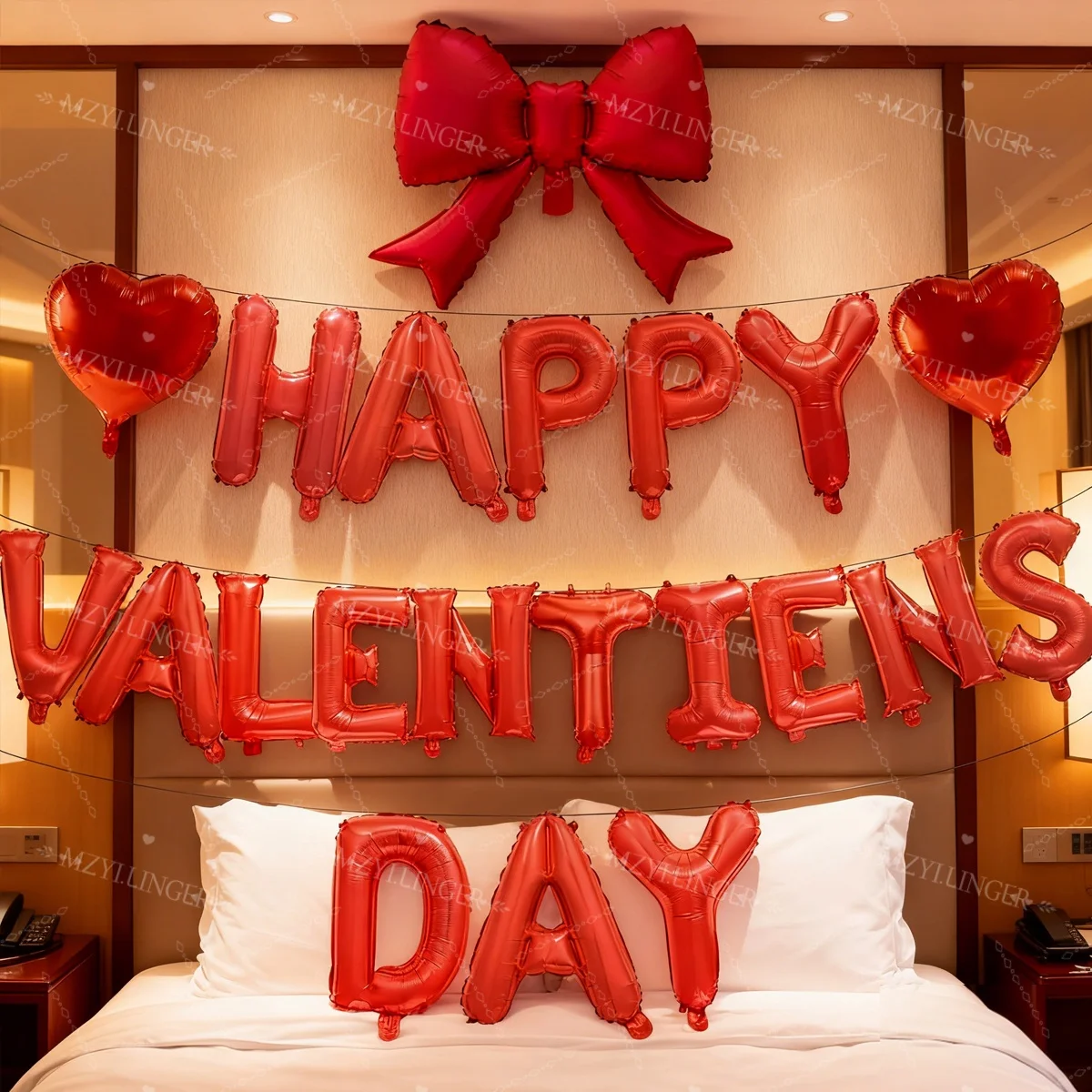 HAPPY VALENTIENS DAY Ballon-Set, Schleifenballon für Valentinstag, Schlafzimmer-Dekoration, Ballon, romantische Atmosphäre