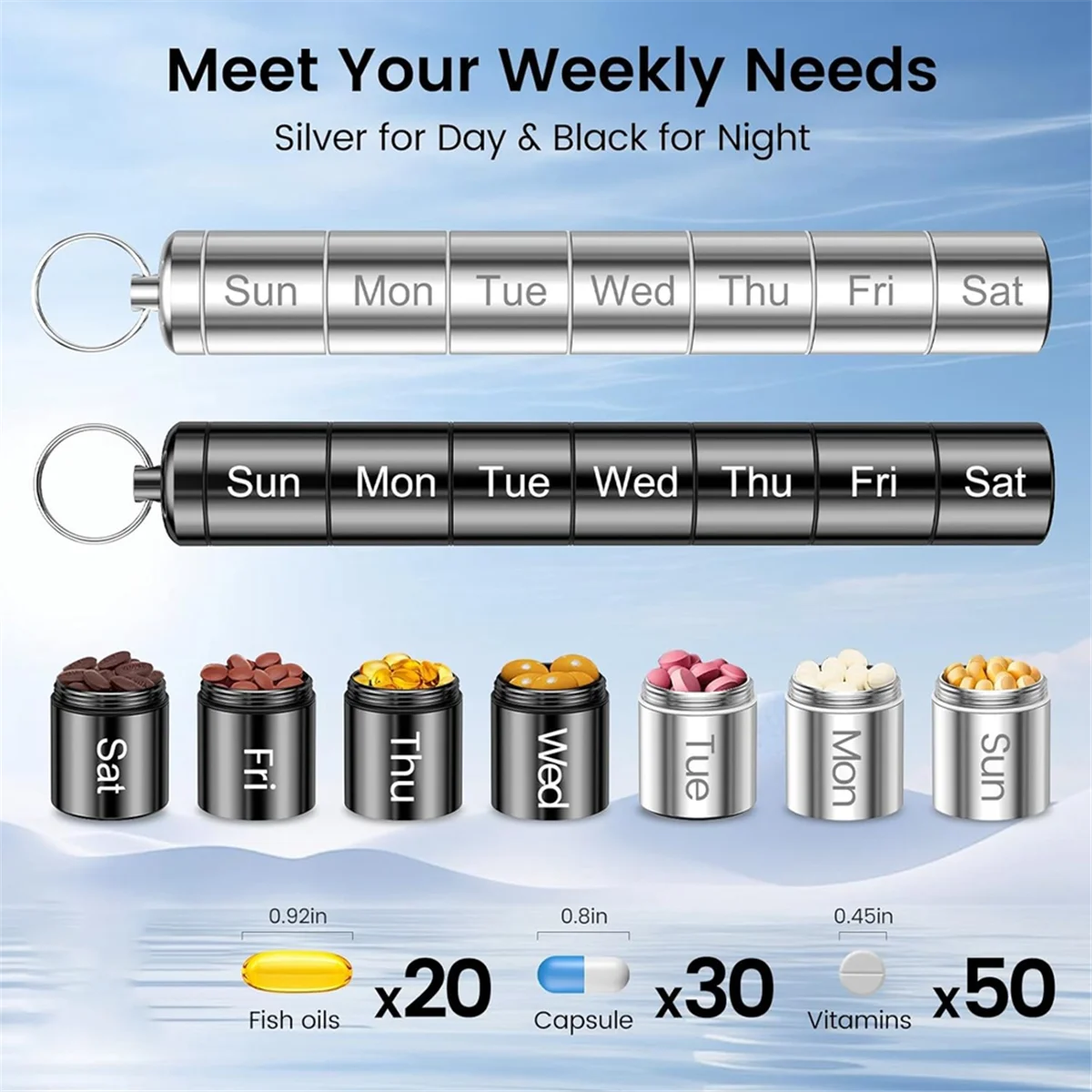 

2 Pack Weekly Pill Organizer 2 Times A Day, Portable Small Pill Case Keychain Pill Holder for Travel