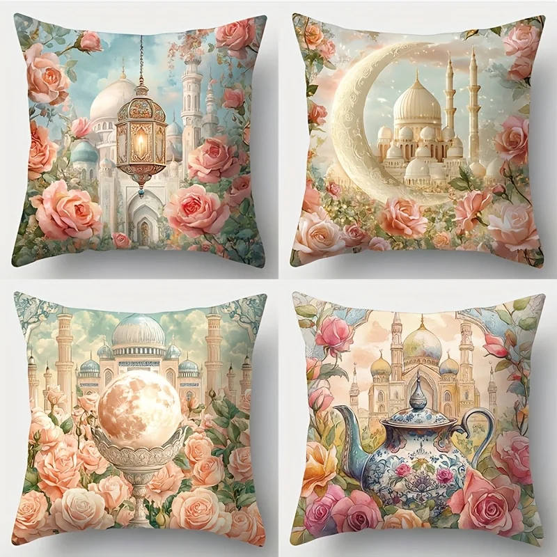 Luxury Floral Pillow Covers Set of 4 Romantic Ottoman Islamic Mosque Style Cushion Boho Home Decor Accent for Sofa