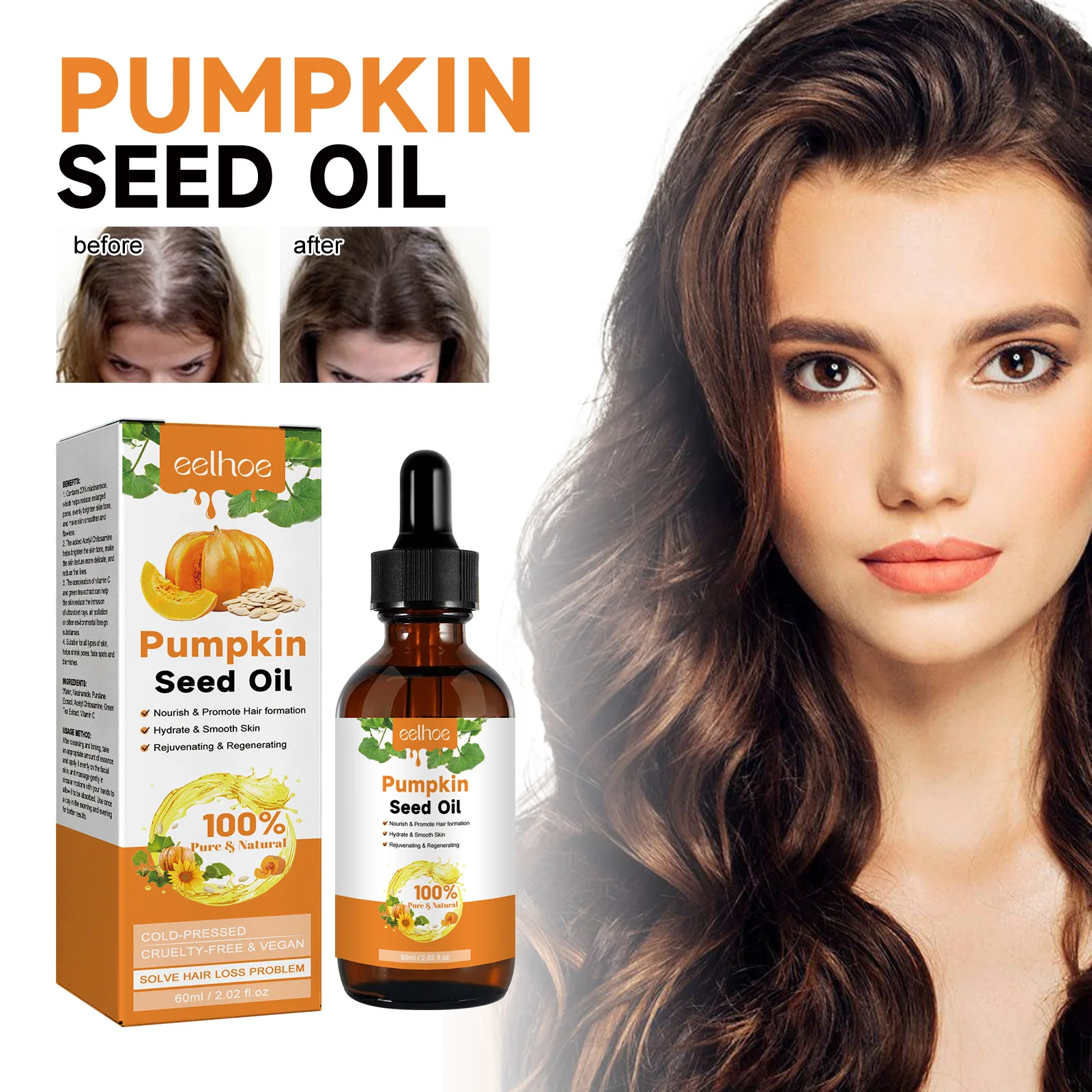 60ml Pumpkin Seed Oil Hair Care Essential Oil Moisturizing Smoothing Repairing Hair Roots Hair Oil For Women