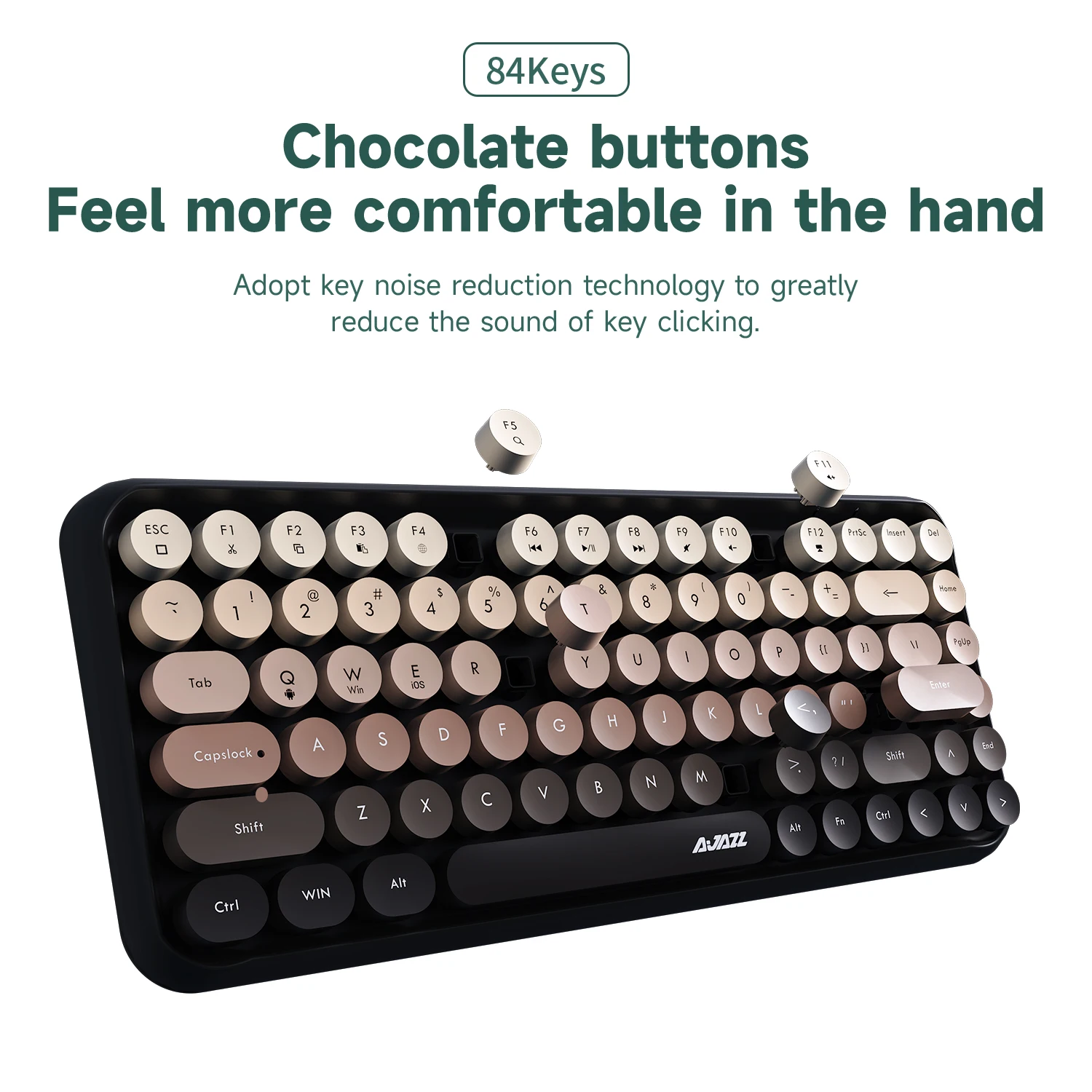 Ajazz 308i teclado Bluetooth colgante de gato magnético 84 teclas máquina de escribir Retro ergonómica teclado de oficina clásico tecla de reducción de ruido