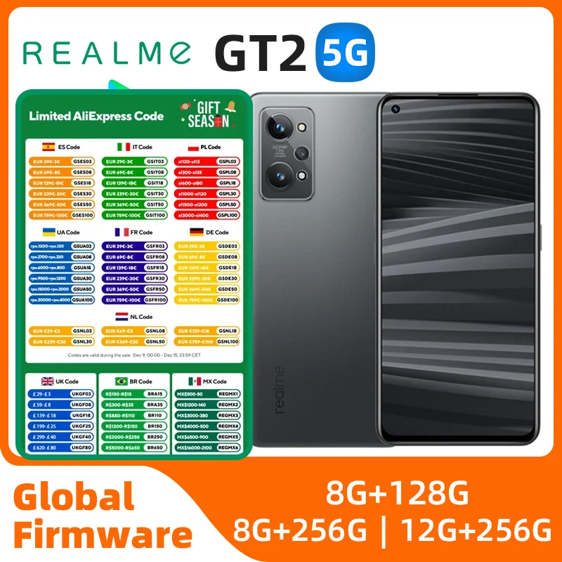 Realme GT2 Android 5G Sbloccato Schermo da 6,62 pollici 65W Carica 256G Rom in buone condizioni Telefono usato originale