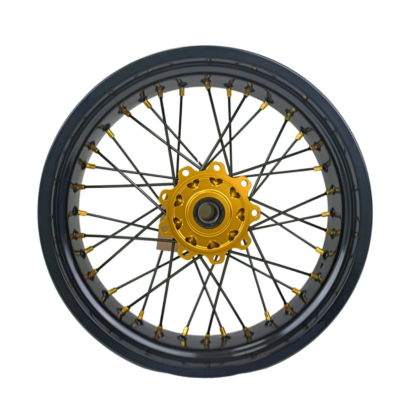 Classic Color Wheels 17-3.5/5.0 Inch Black Rim Yellow Hub Supermoto Wheels Set Fit 2007-2024