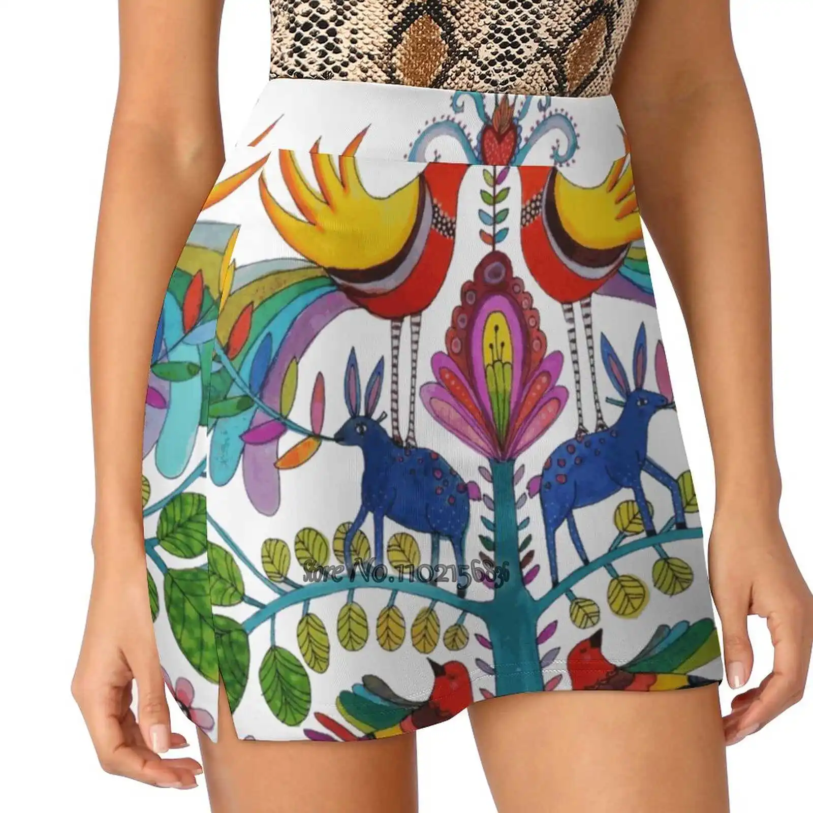 

Otomi Love Women Tennis Skirts Golf Badminton Pantskirt Sports Phone Pocket Skort Mexico Mexican Boho Bohemian Colorful Animals