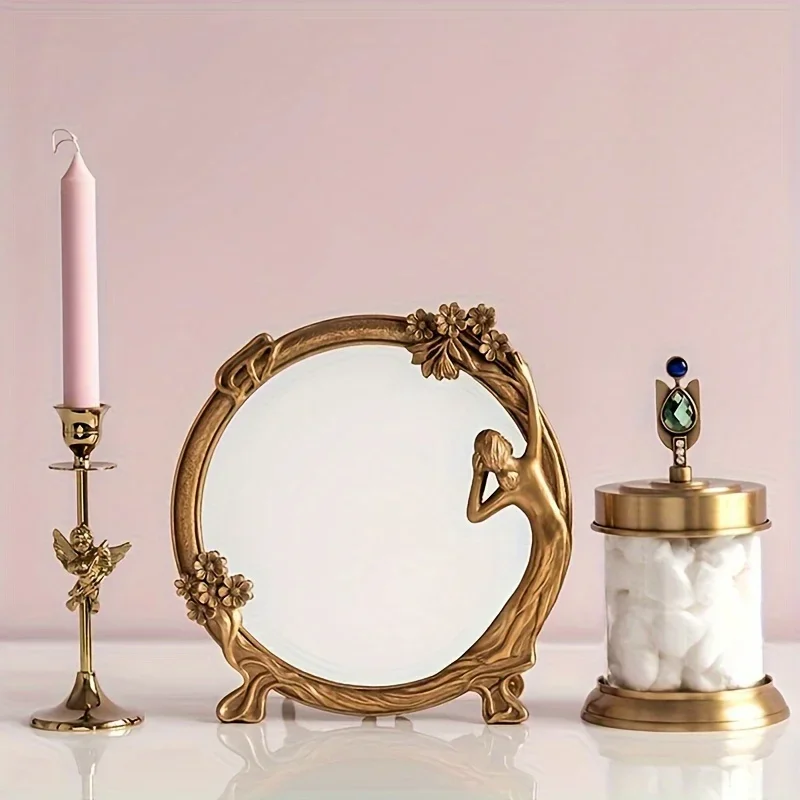 Miroir de maquillage rétro en résine pour femme de chambre, miroir de table en spanTable, décoration créative, décoration artisanale en résine, miroir mural, 1PC