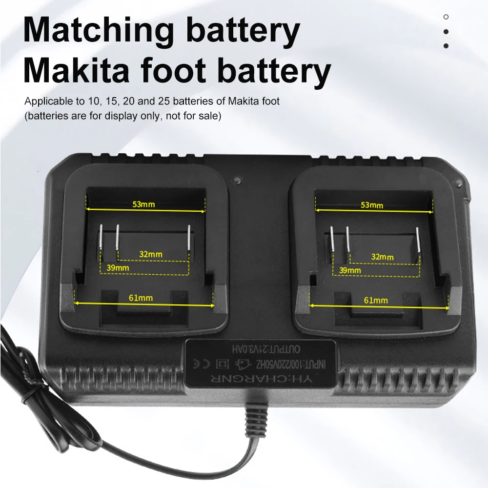 Dual-poorten Li-ion batterijlader voor Makita 18V lithiumbatterij BL1830 voor Hong Song FoGo Lomvum ZhiPu JiangMi Jinlujiao LMlava