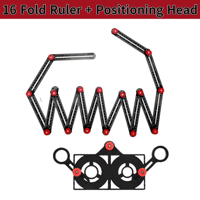 16-Sides Multi Angle Measuring Ruler Hole Locator Aluminum Alloy Universal Measuring Ruler Protractors Tile Woodworking Puncher