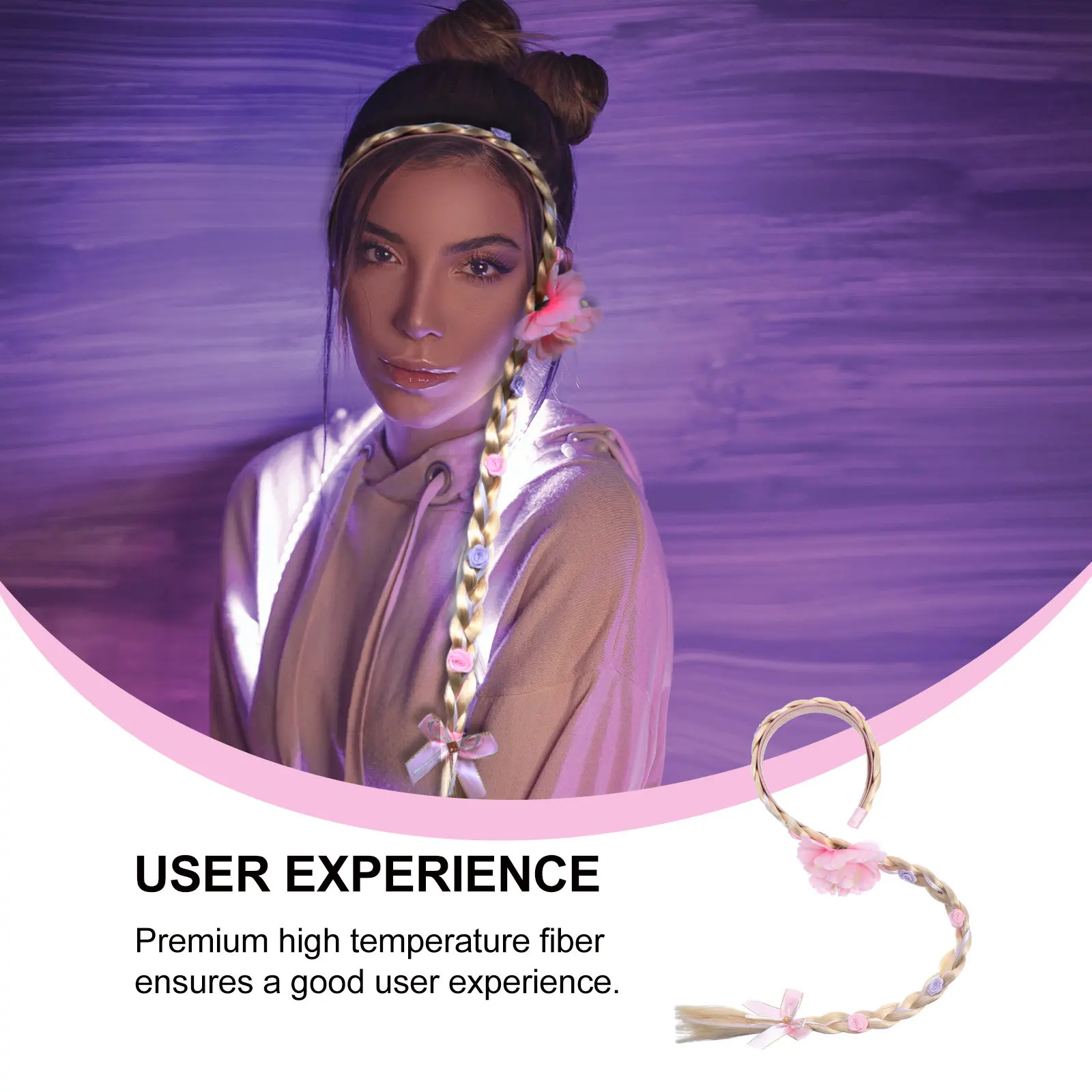 

1 шт. розовая повязка на голову с косами, имитирующая натуральные волосы, разноцветные накладные пряди для вечеринок, свадеб, косплея, пляжа, повседневной моды