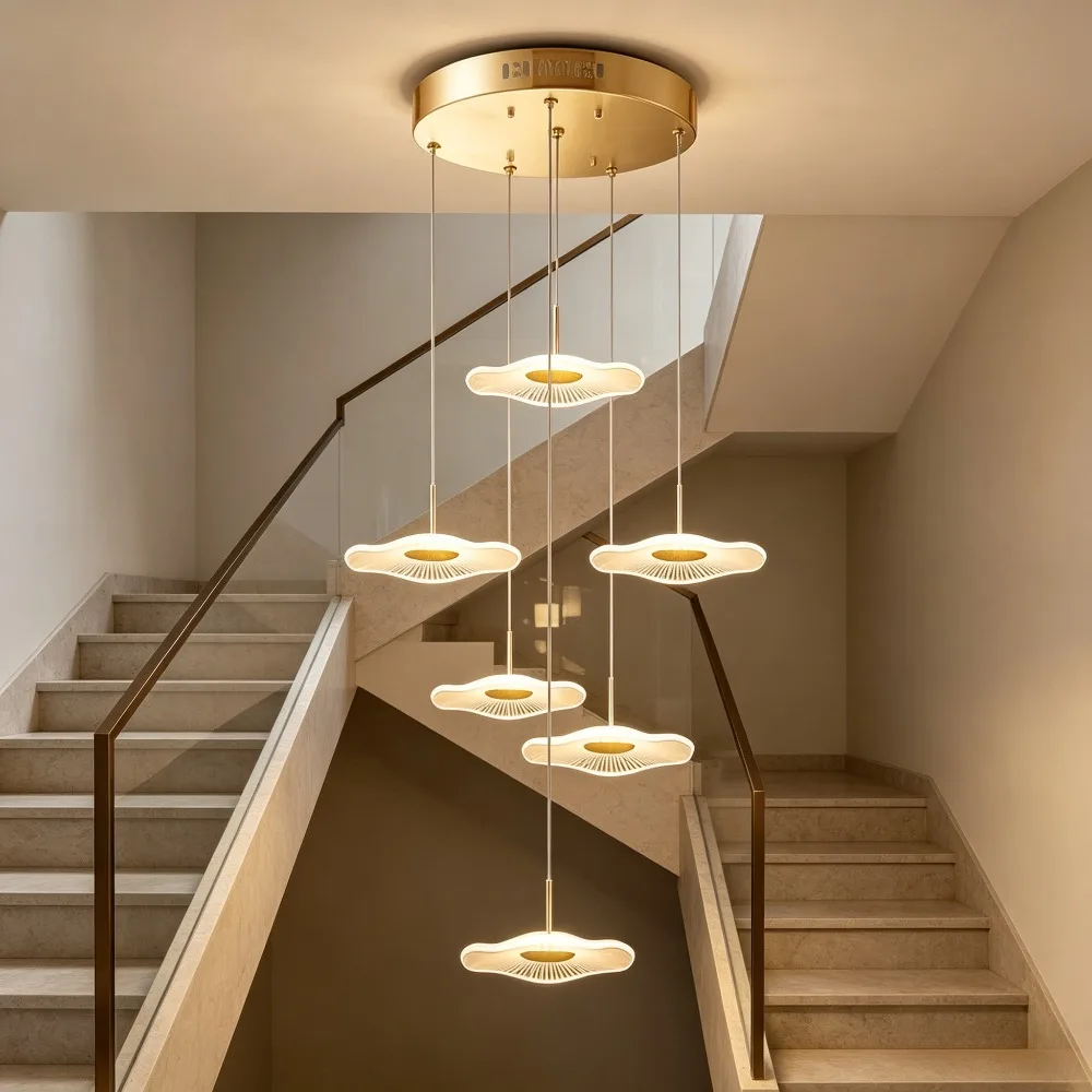 LED Lotus Leaf Pendant Light Living Room Stairs Loft High Floor Hotel Modern Home Decoration Suspension Lamp Gold