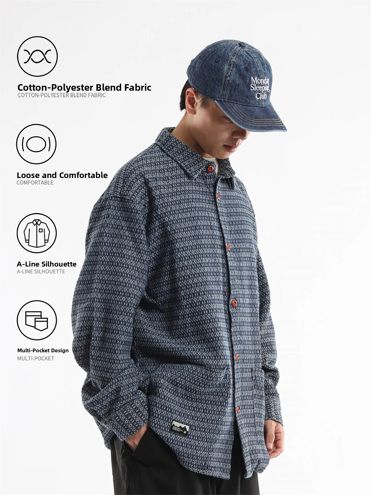 Washed Denim Texture Retro Japanese Style Long Sleeve Shirt Loose Fit Shoulder Drop Wide Version Unisex Autumn Shirt