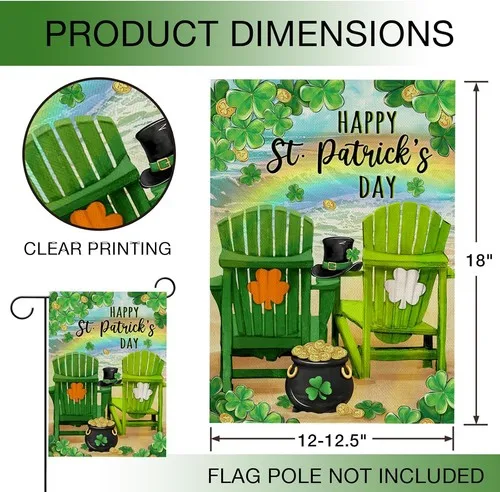 Happy St Patricks Day Beach Chair Garden Flag Double Sided, Coastal, 12 x 18 XXQ