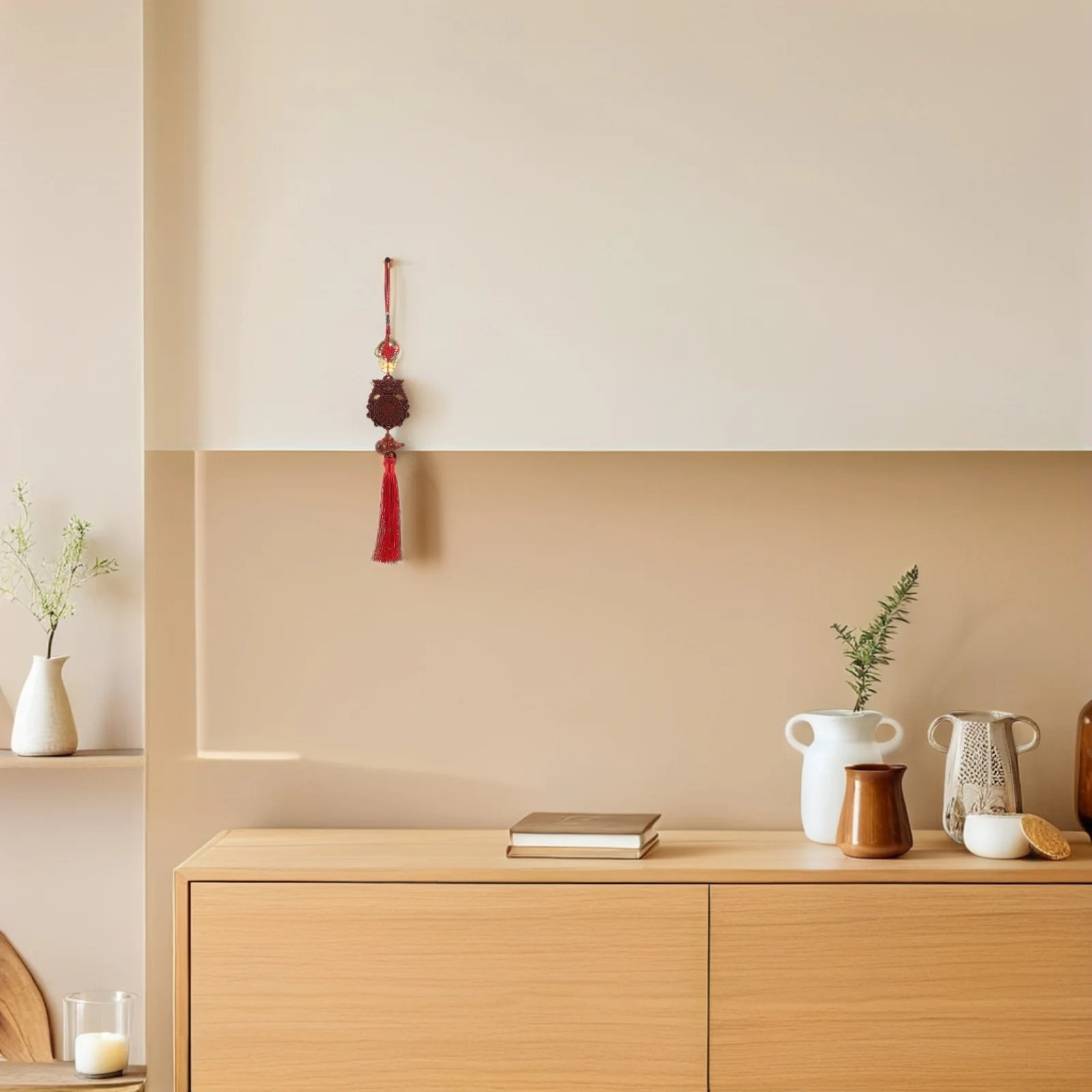 

1pcs Feng Shui Bagua Mirror Ornament Wood Peach Wood Animal Head Tassel Lucky Charms Protection Wealth Home Decor Hanging Charm