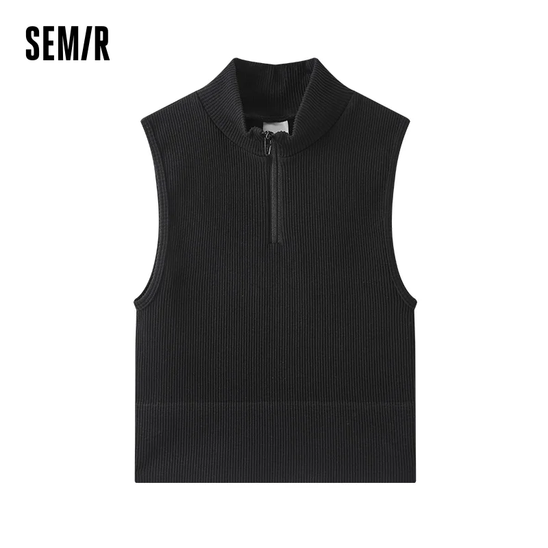 Semir Vest Women High-waisted Slim Fit Inner Layer Solid Color Half-placket High-neck Sleeveless Top Spring Mid-long Style
