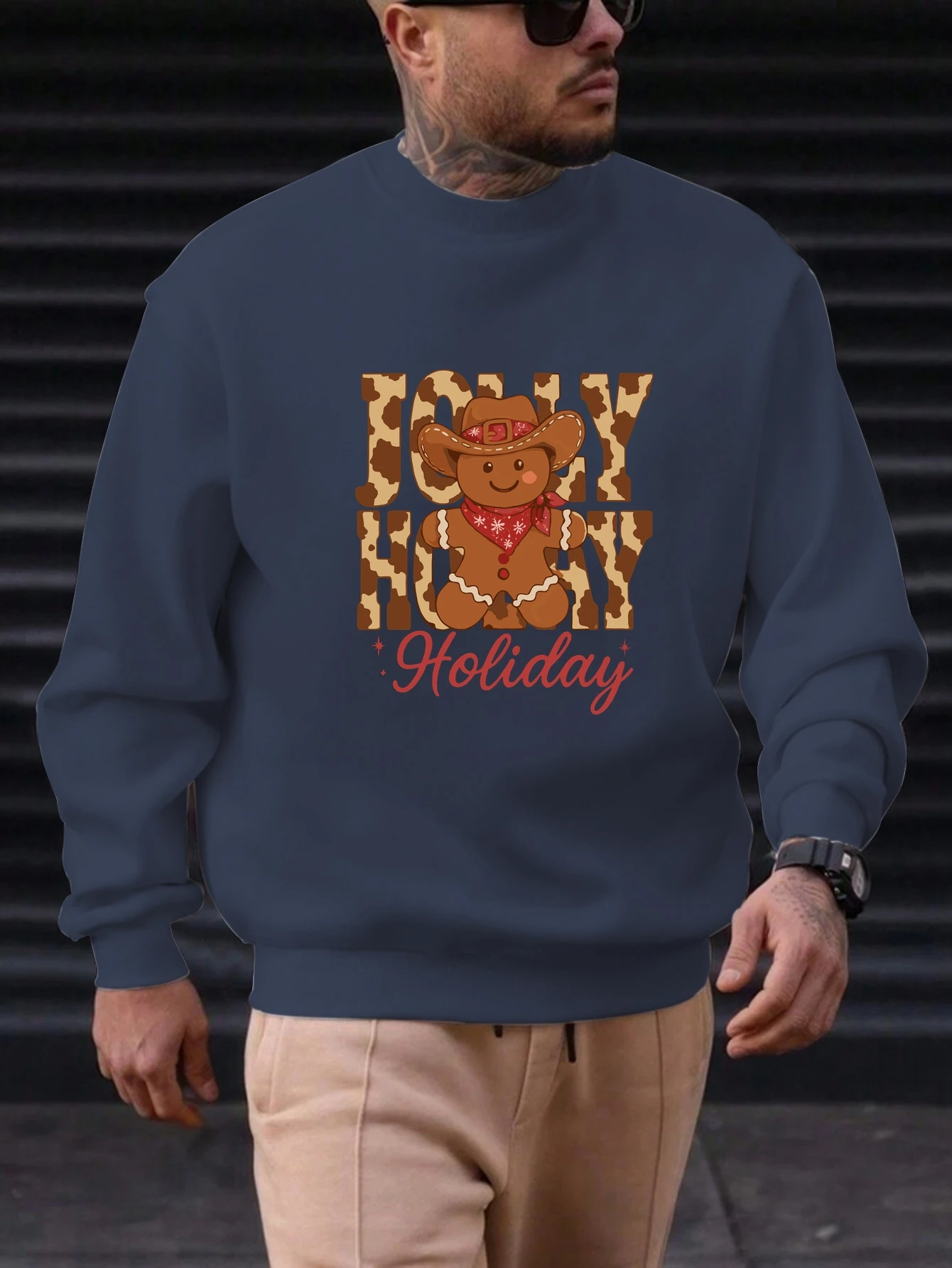 

Men's Gingerbread for Graphic Sweatshirt - Red Holiday Sweater with Gingerbread for & Holiday Lettering, Cozy Fall Winter