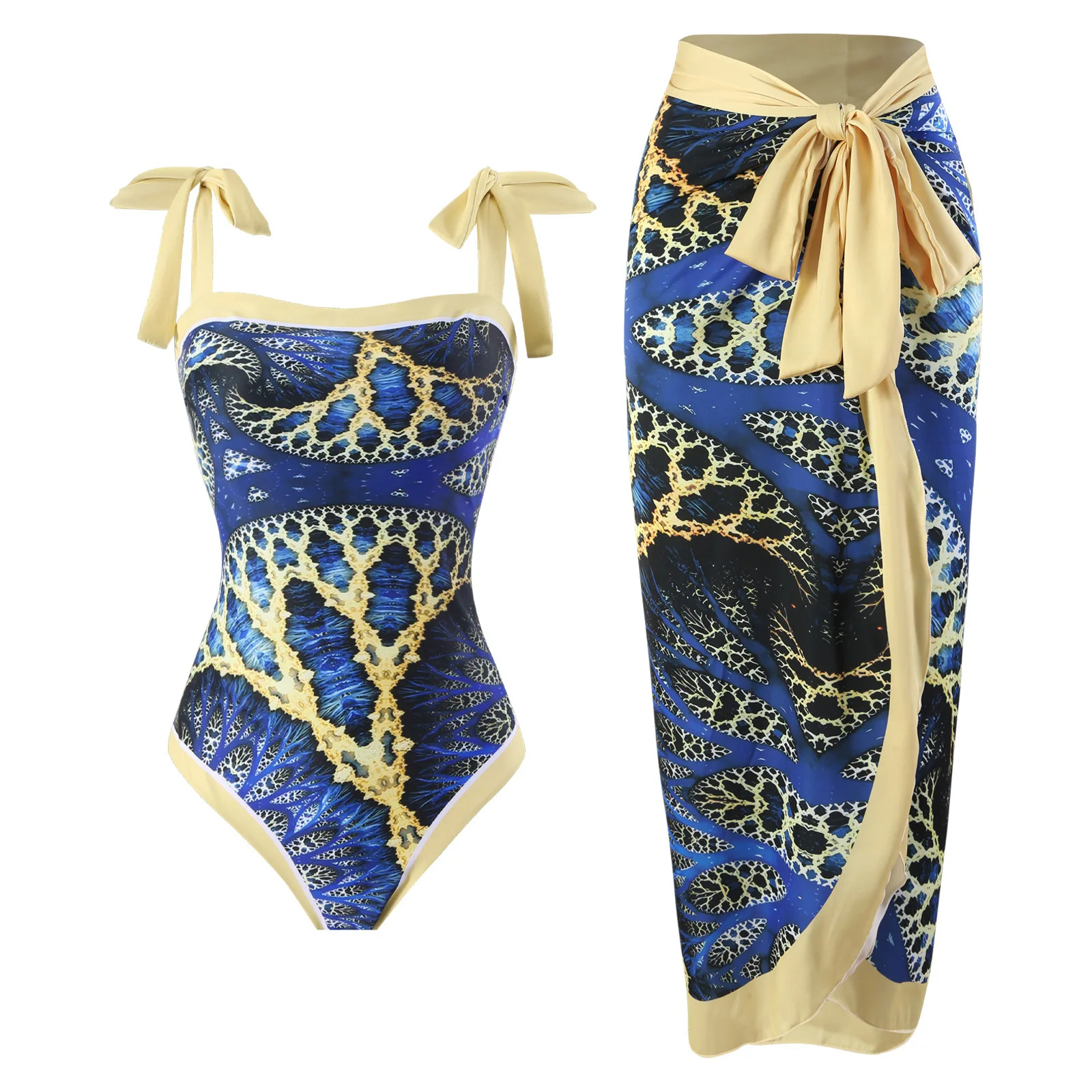 Two-Piece Bathing Suit for Women, High Waisted, Tummy Control, Girls, Soft Monokini, Beach Cover Up, Wrap Skirt, Sarong