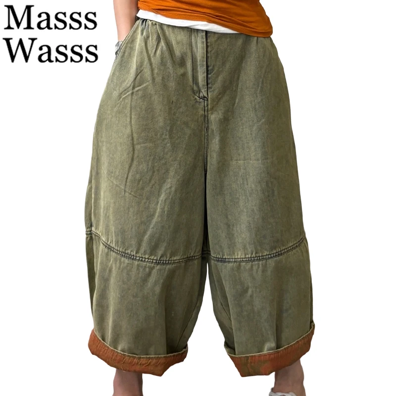 

Mass Wasss, весенние винтажные классические джинсы 2026, женские свободные джинсовые брюки в стиле пэчворк для отдыха, женские корейские модные брюки-шаровары
