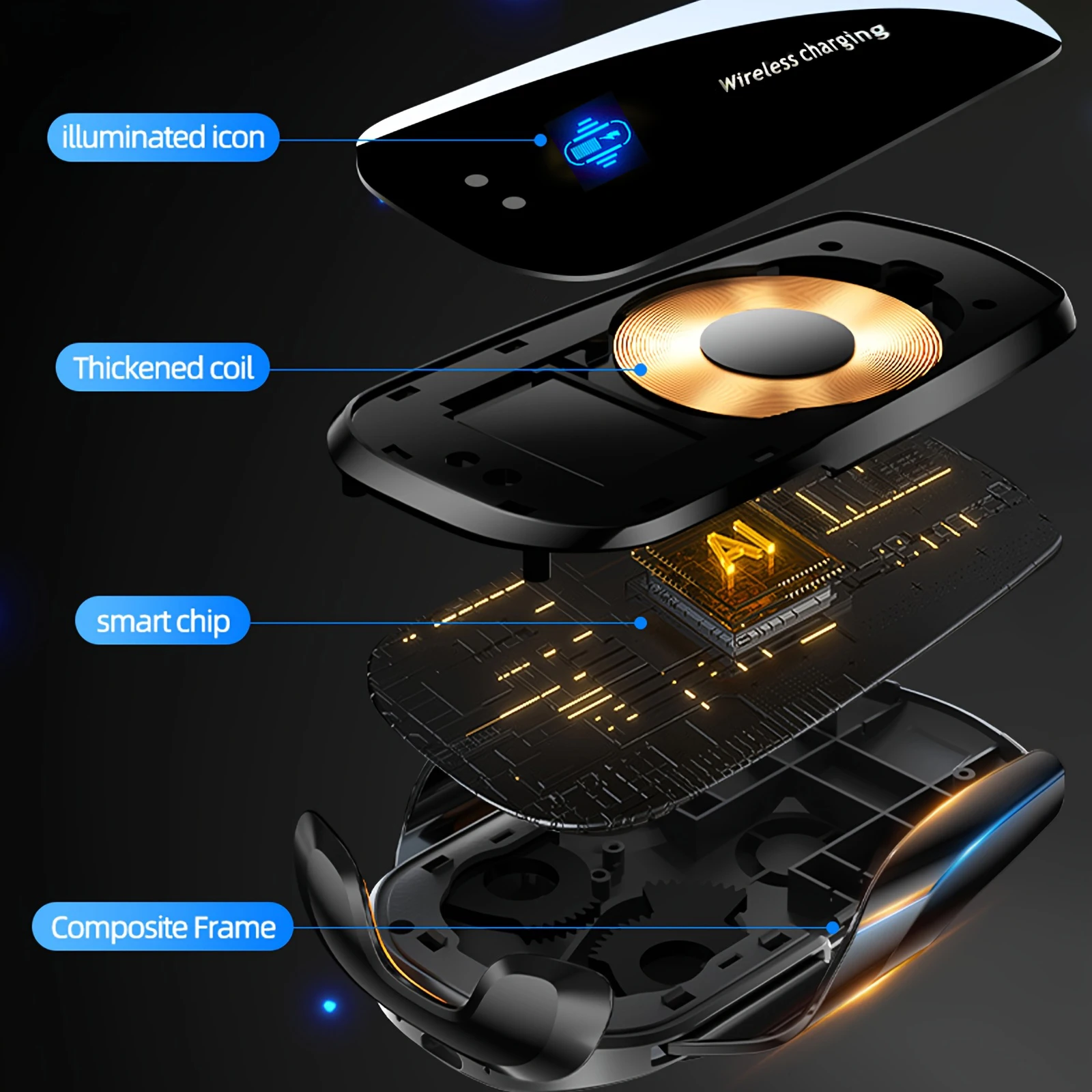 1 Stück Aktualisierter Kabelloser Auto-Handyhalter mit Drahtloser Ladefunktion, Universelle Lüftungskomponenten, 360° ° Drehbarer Arm, USB-Anschluss – Detail 8