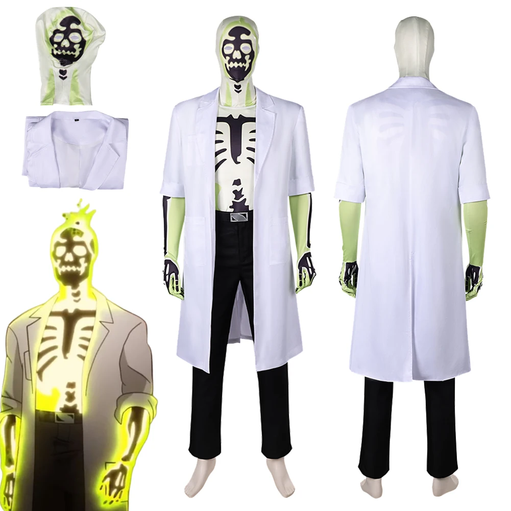 Dr. Phosphorous Creature Anime Commandos Cosplay Fantasia Coat Top Pants Costume Disguise For Men Adult Halloween Carnival Suit